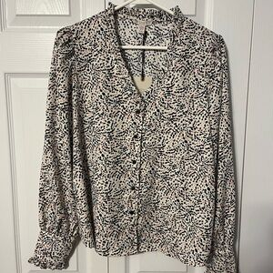 Chic Black and Cream Patterned Blouse